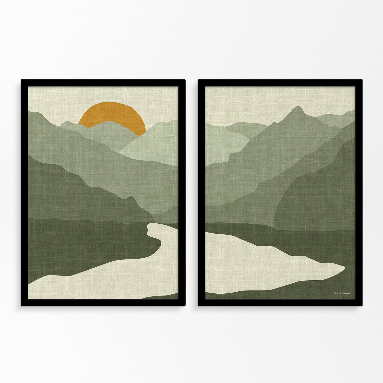 Linen-Look Diptych Poster: Mountain Lake at Sunrise