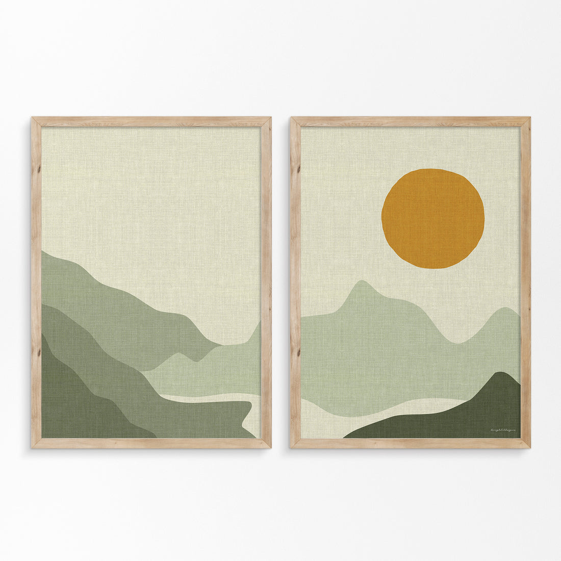 Linen-Look Diptych Poster: Mountains, Mountain Lake, and Sunset