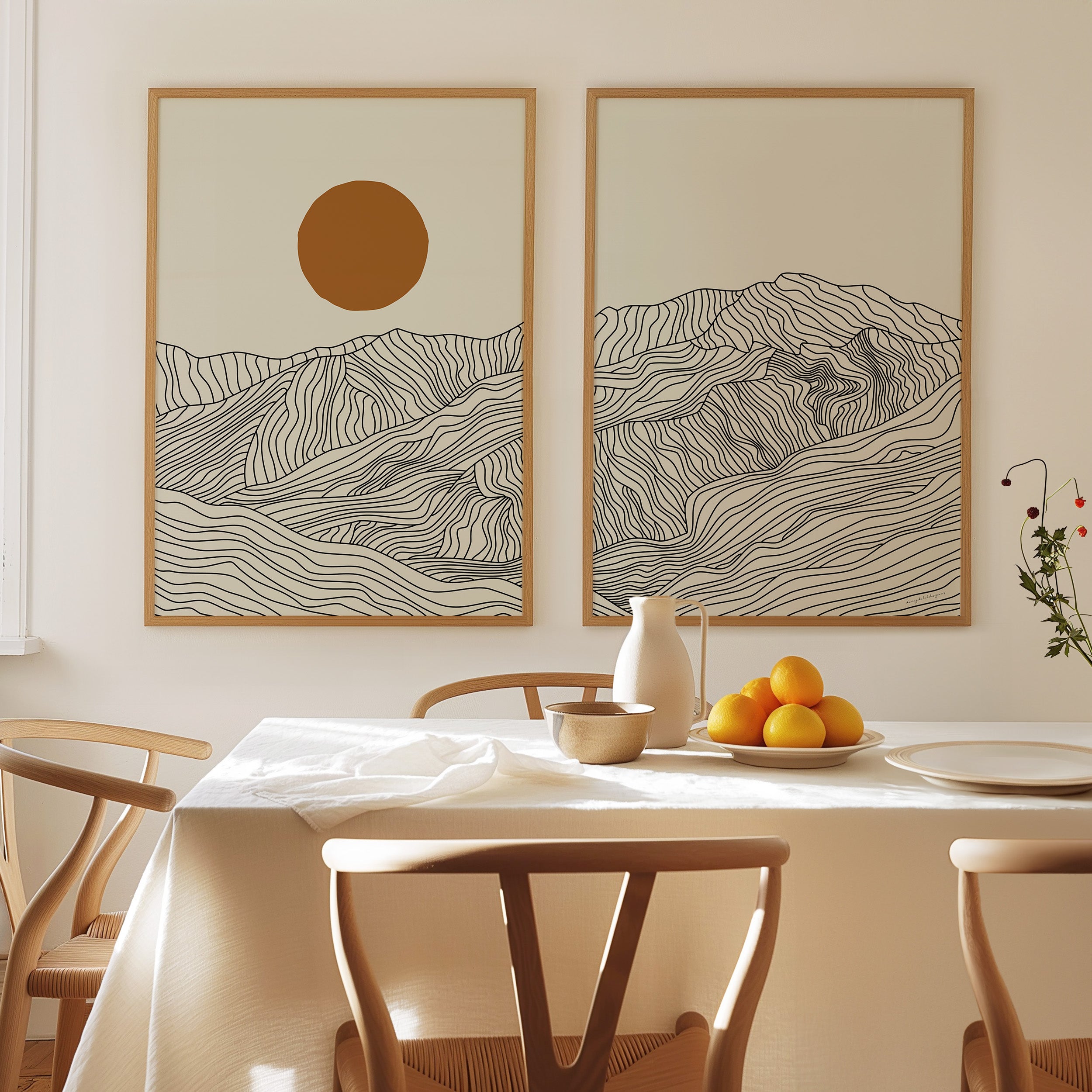 Lijntekening Japanse Alpen: Tweeluik Poster – Daring Dutch Designers