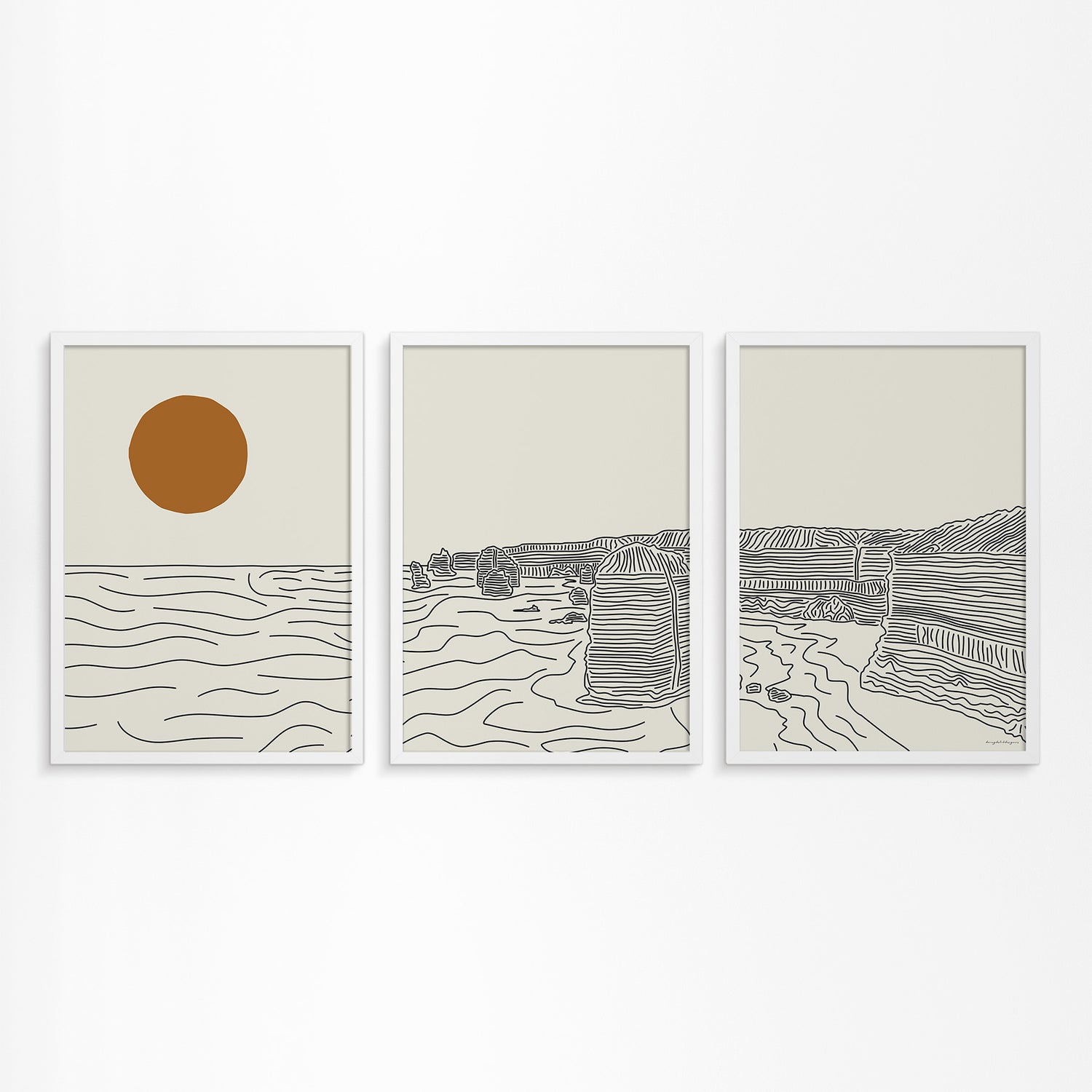 De 12 Apostelen Australië Drieluik Lijntekening Poster