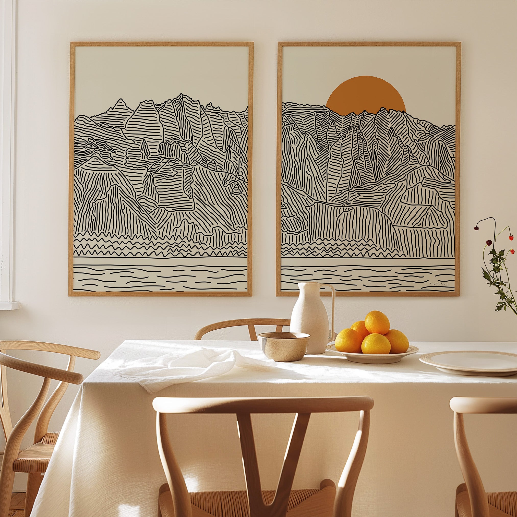 Kauai Hawaii Tweeluik Lijntekening Poster